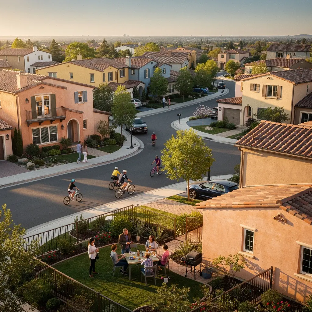 Светлый дом в средиземноморском стиле с черепичной крышей и штукатурным фасадом.