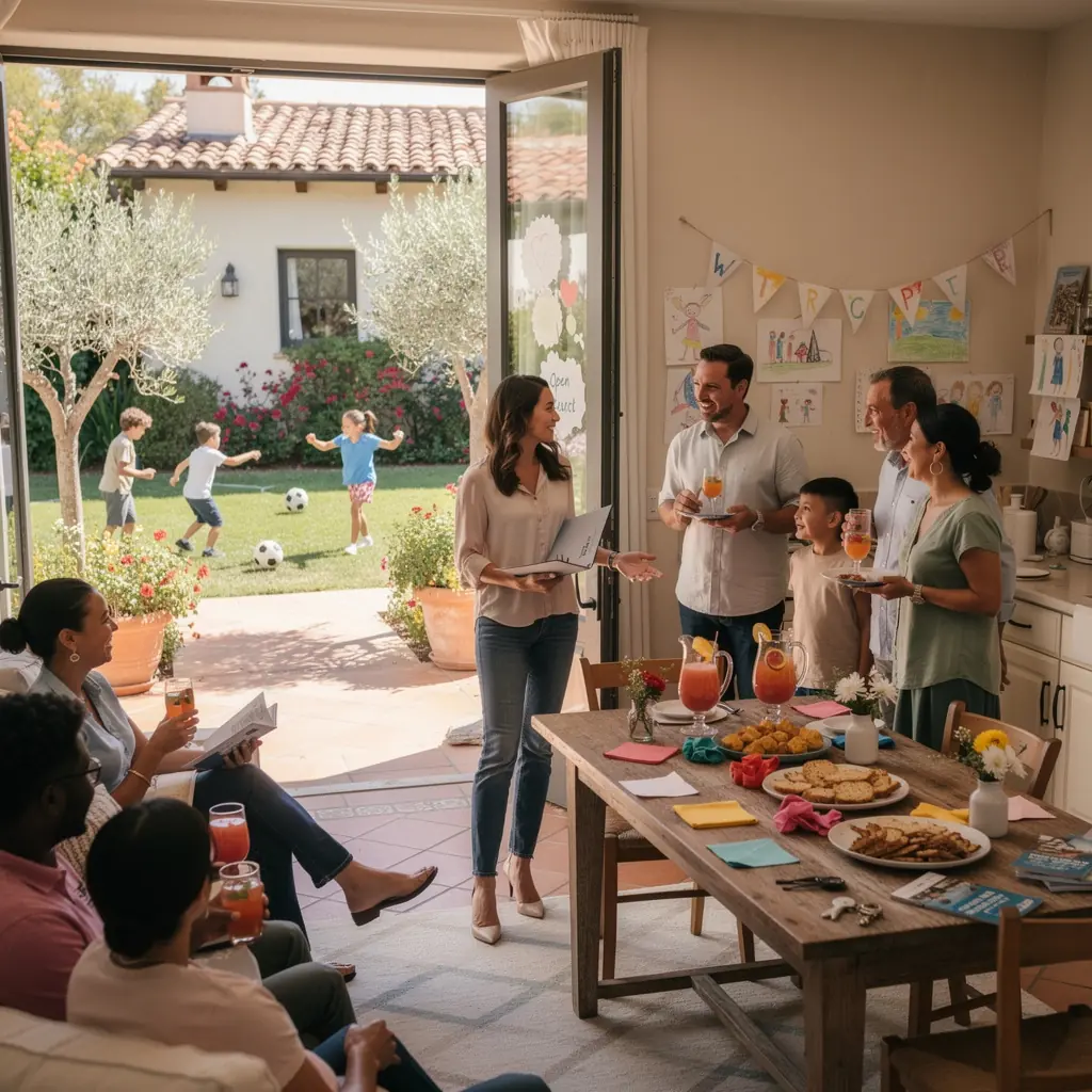 Уютный двор с пальмами и фонтаном, типичный для средиземноморских домов.