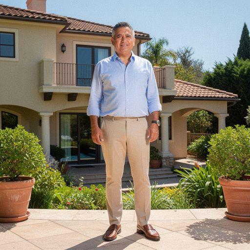 Просторная гостиная с большими окнами и теплым освещением.