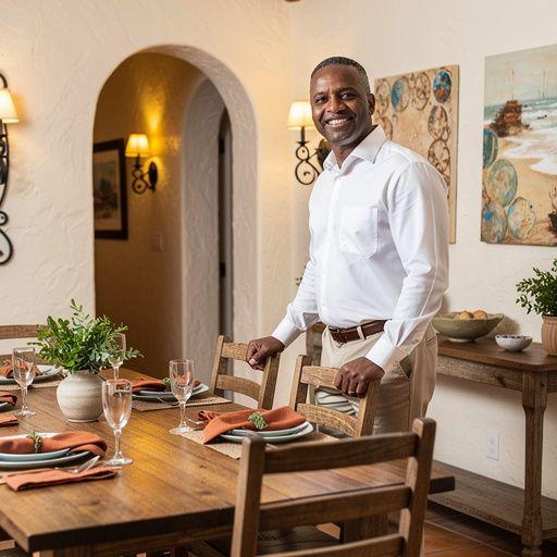 Жилой район с множеством средиземноморских домов и зелеными насаждениями.